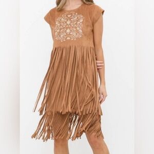 Blue B Faux Leather Fringe Embroidered Front Size S NWOT